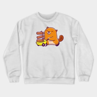 Cute Beaver With Cart And Wood Cartoon Crewneck Sweatshirt